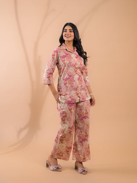 Pink Beige Co-Ord Set with Palazzo Pants