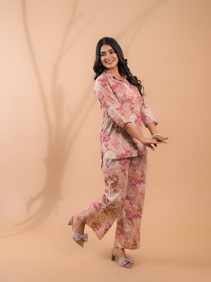 Pink Beige Co-Ord Set with Palazzo Pants