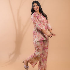 Pink Beige Co-Ord Set with Palazzo Pants