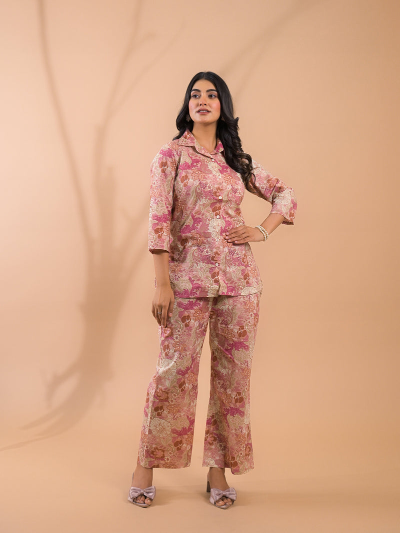 Pink Beige Co-Ord Set with Palazzo Pants