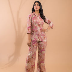 Pink Beige Co-Ord Set with Palazzo Pants
