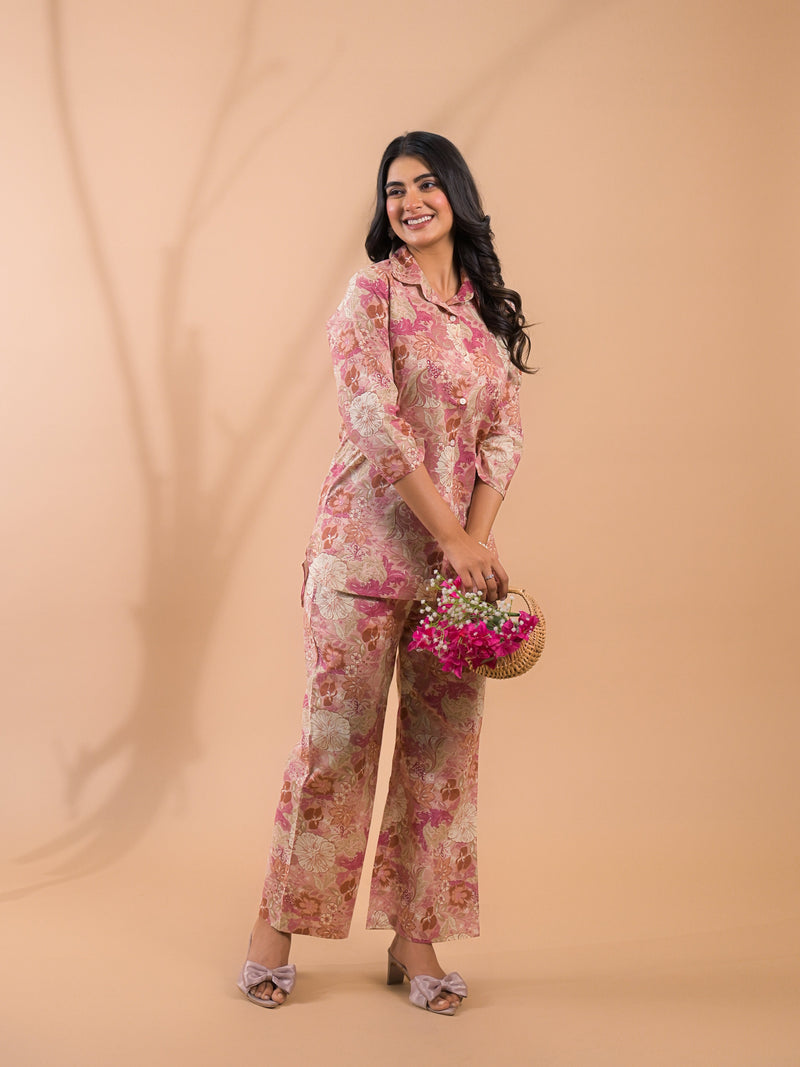 Pink Beige Co-Ord Set with Palazzo Pants