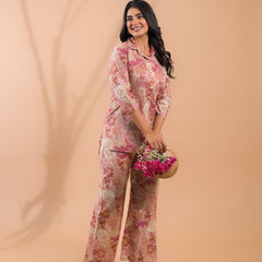 Pink Beige Co-Ord Set with Palazzo Pants
