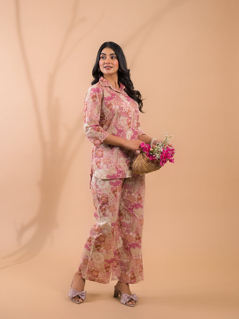 Pink Beige Co-Ord Set with Palazzo Pants