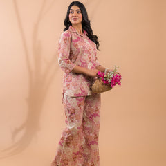 Pink Beige Co-Ord Set with Palazzo Pants