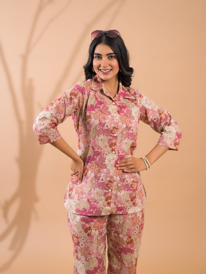 Pink Beige Co-Ord Set with Palazzo Pants