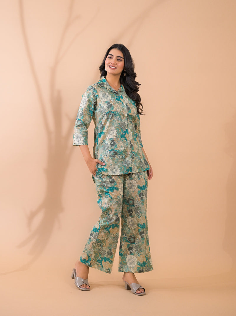 Sea Green Co-Ord Set with Palazzo Pants