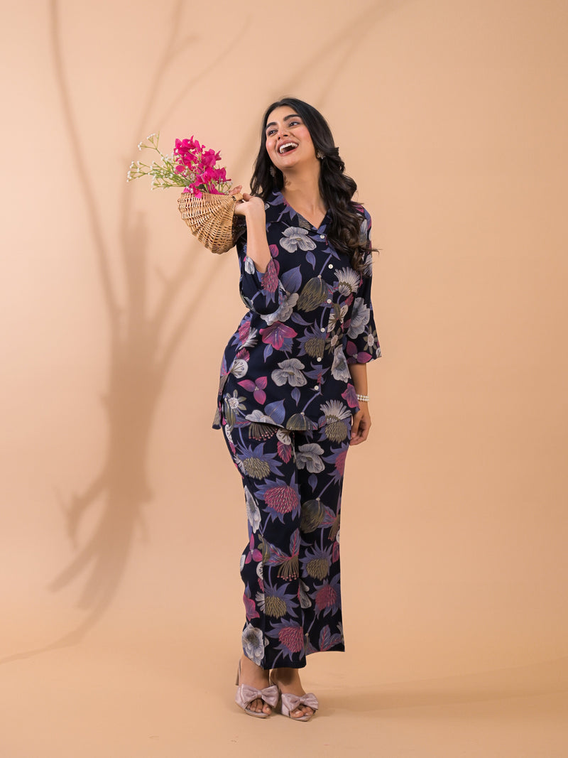 Blue Co-Ord Set with Palazzo Pants