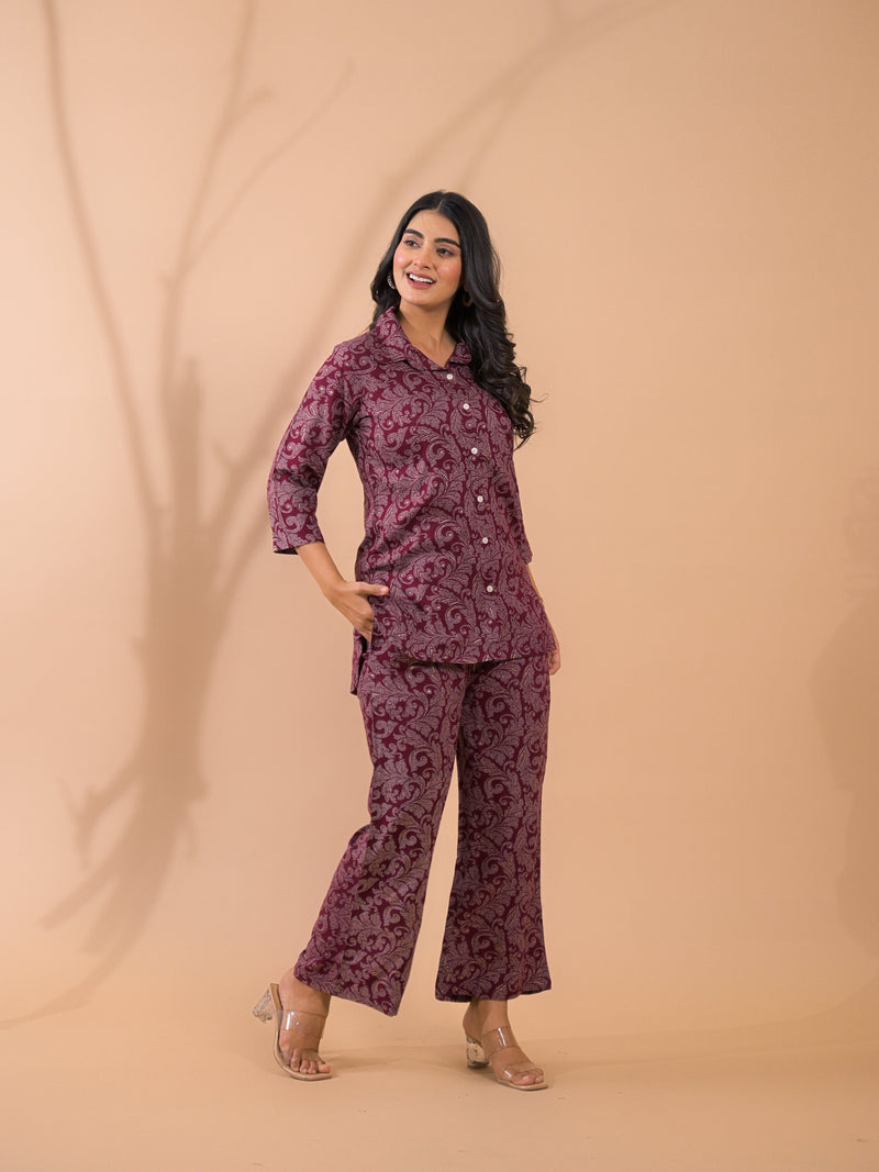 Maroon Co-Ord Set with Palazzo Pants