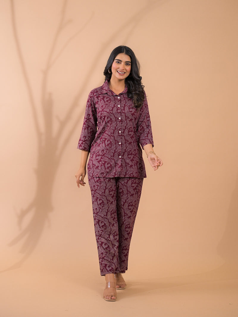 Maroon Co-Ord Set with Palazzo Pants