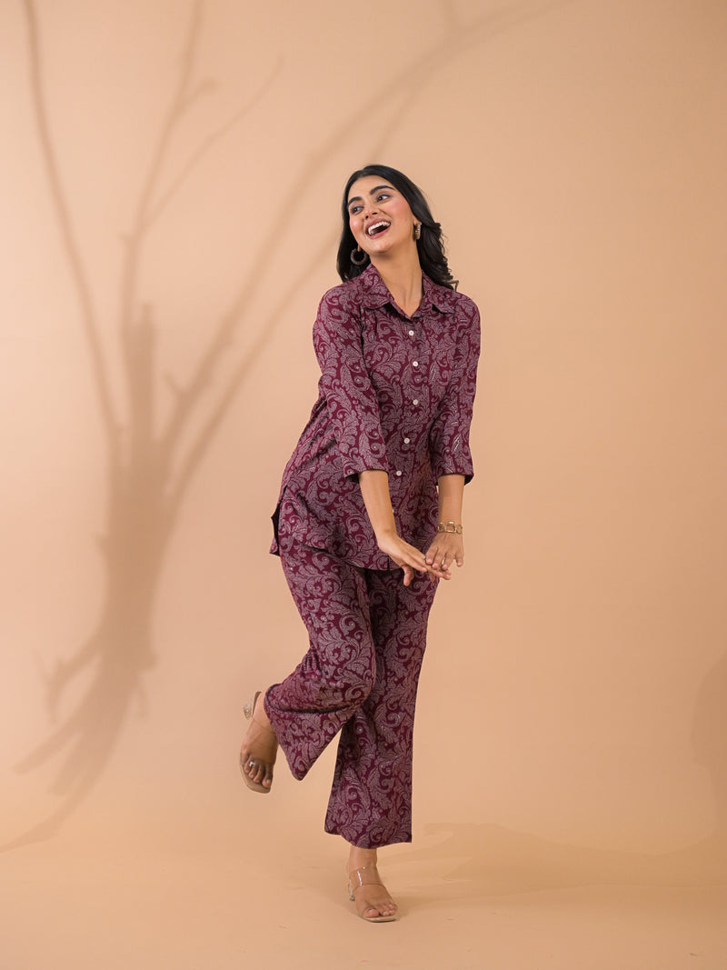 Maroon Co-Ord Set with Palazzo Pants