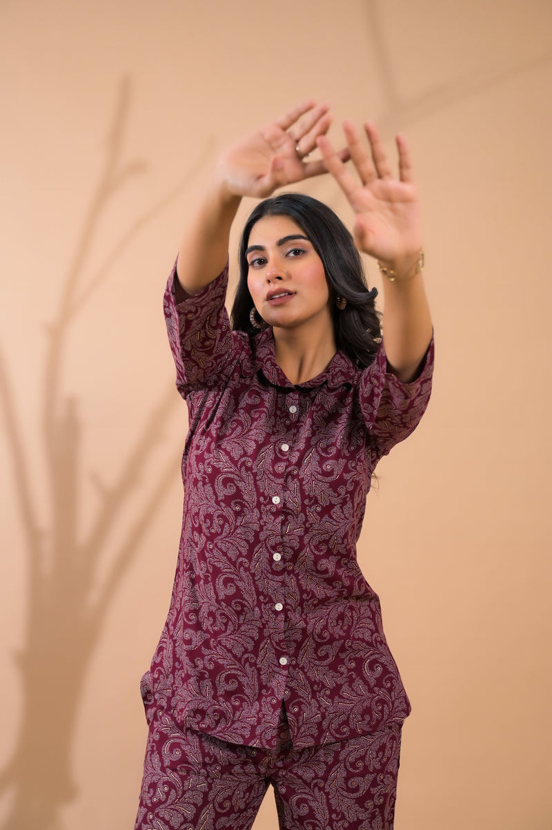 Maroon Co-Ord Set with Palazzo Pants