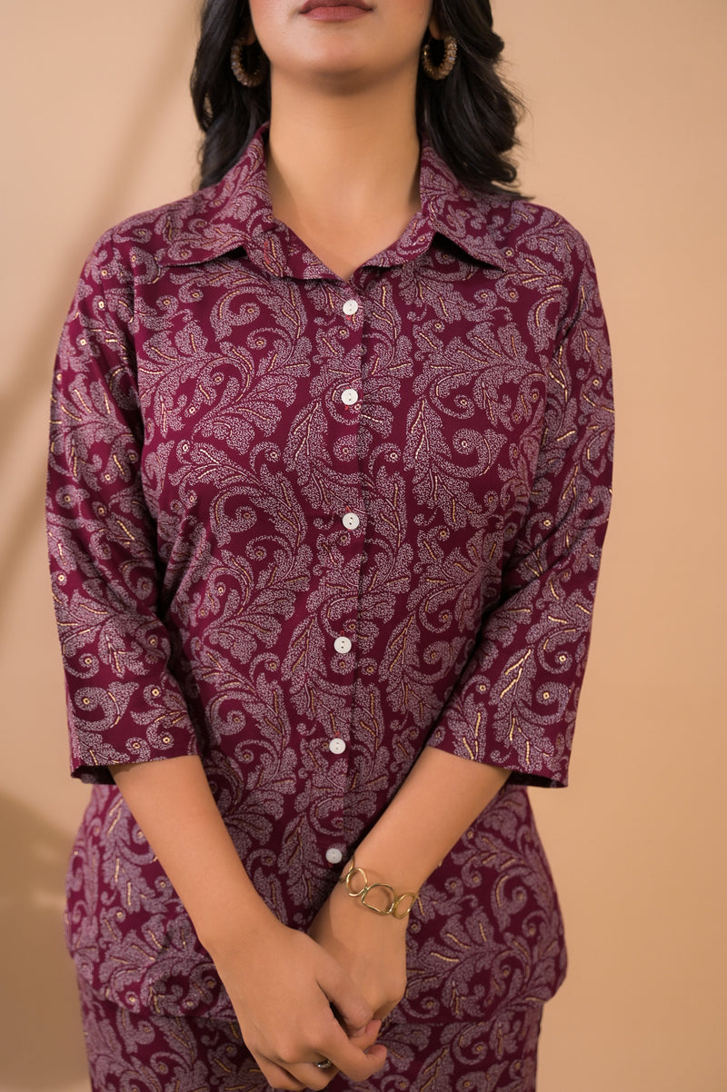 Maroon Co-Ord Set with Palazzo Pants