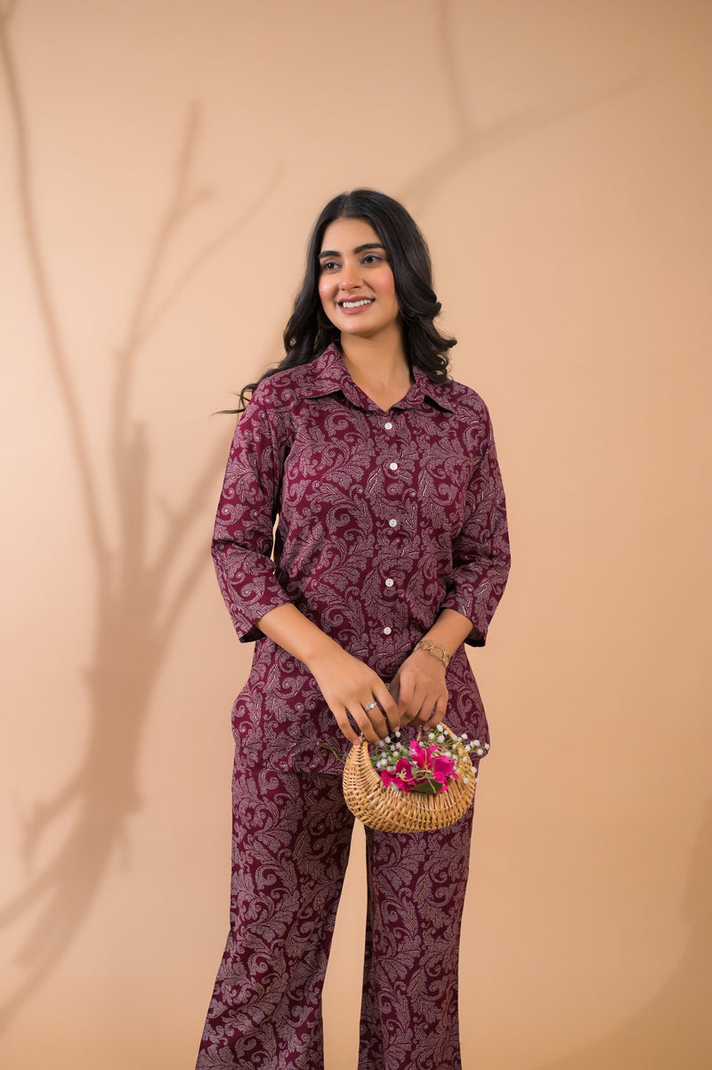 Maroon Co-Ord Set with Palazzo Pants