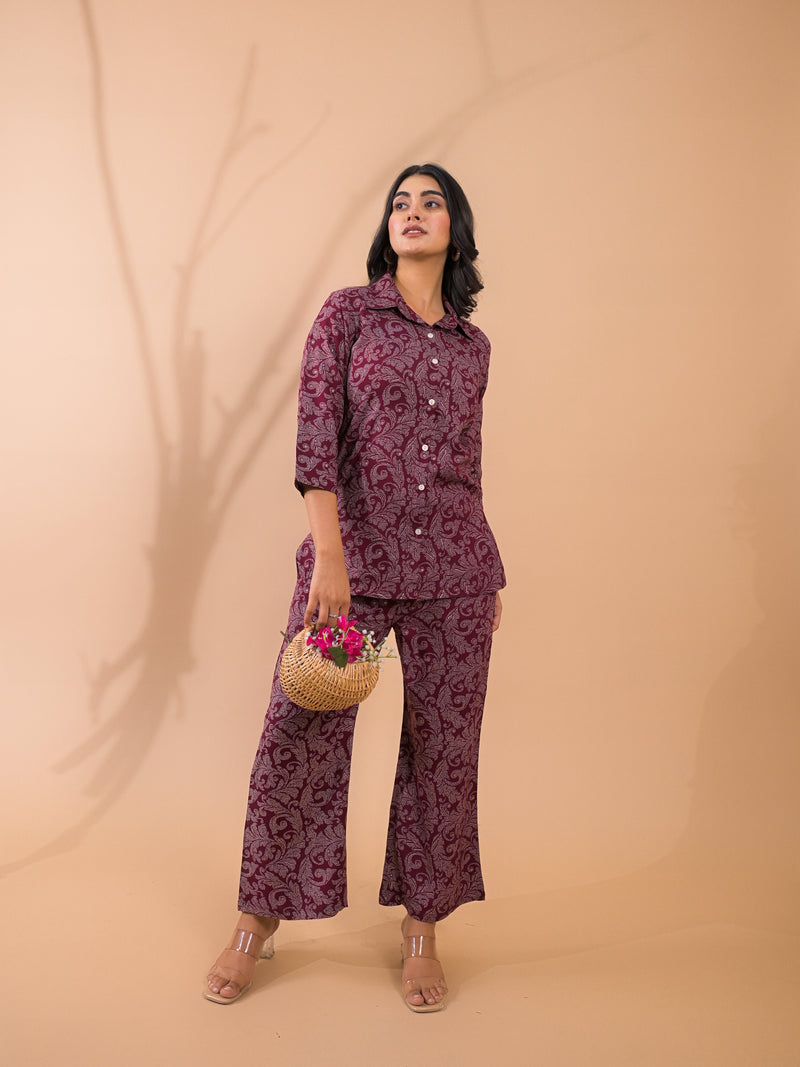 Maroon Co-Ord Set with Palazzo Pants
