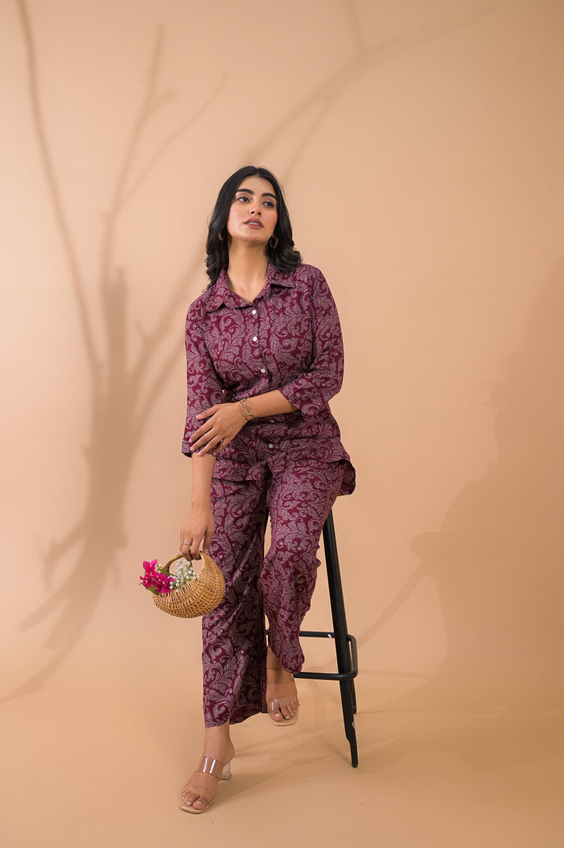 Maroon Co-Ord Set with Palazzo Pants