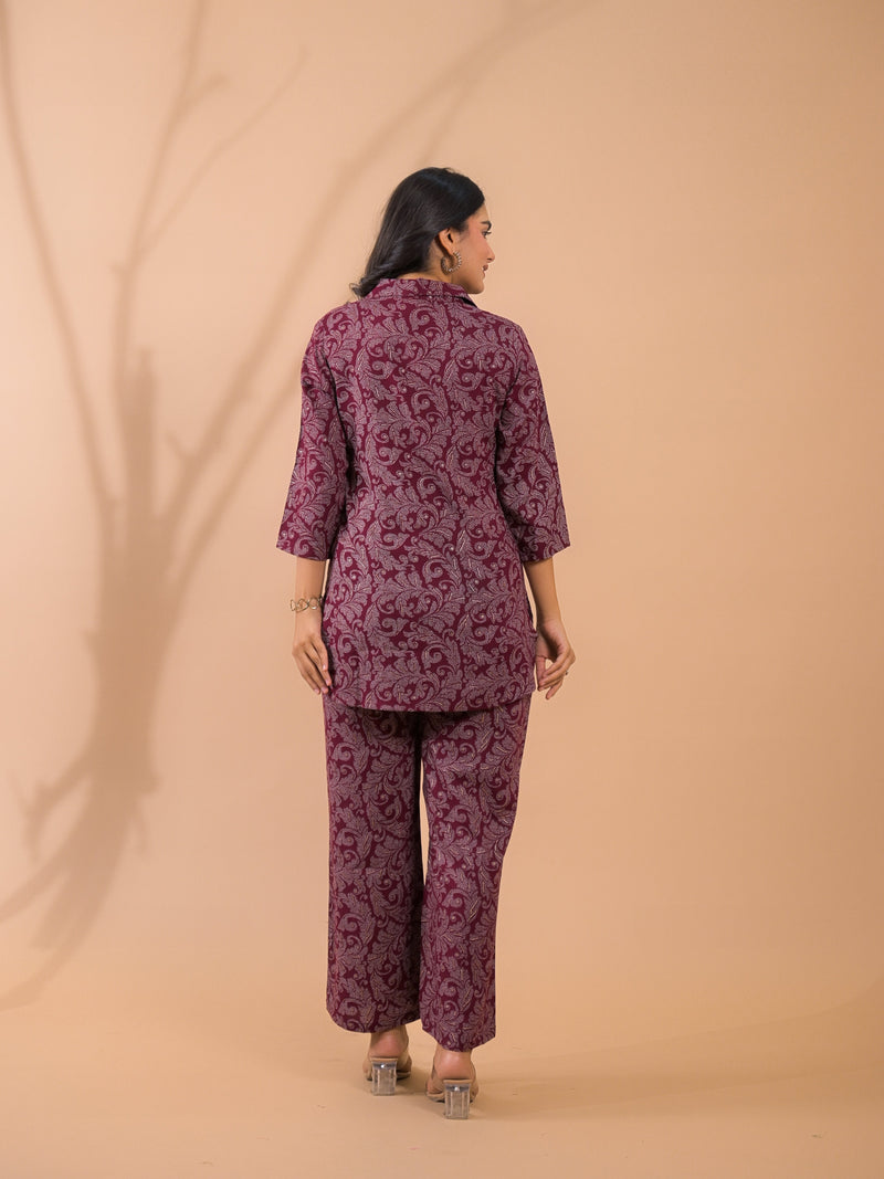 Maroon Co-Ord Set with Palazzo Pants