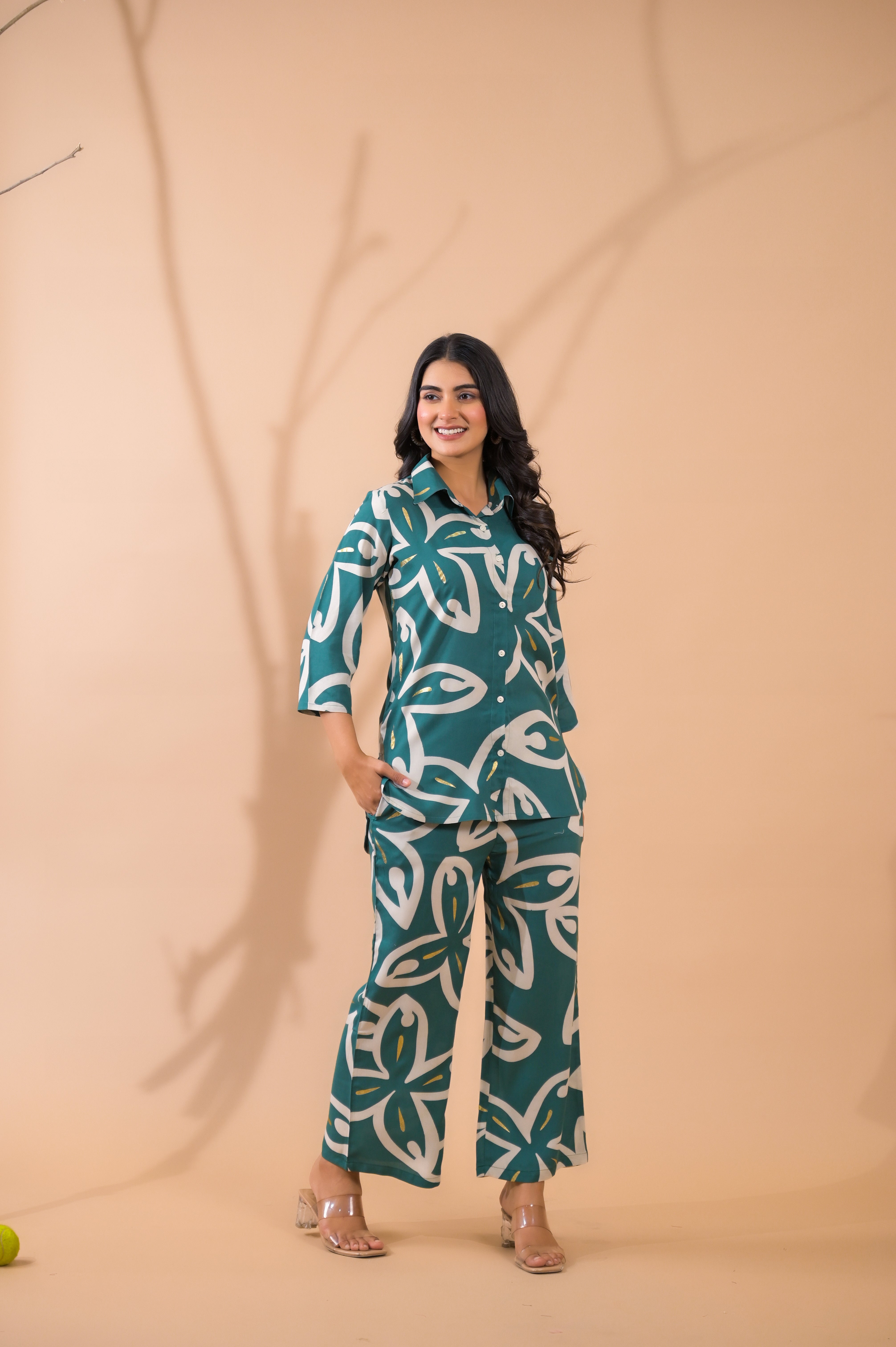 Teal Blue Co-Ord Set with Palazzo Pants