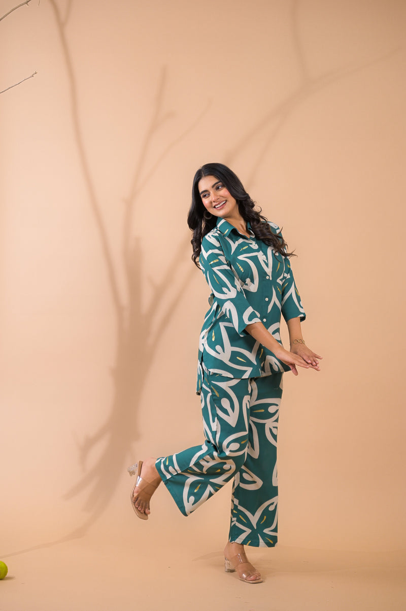 Teal Blue Co-Ord Set with Palazzo Pants