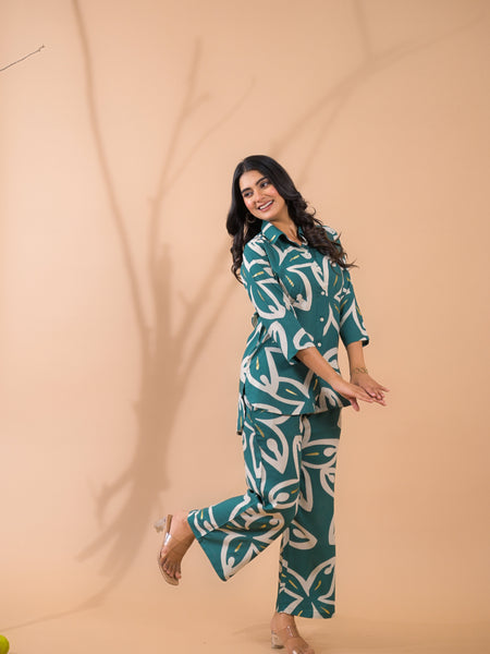 Teal Blue Co-Ord Set with Palazzo Pants