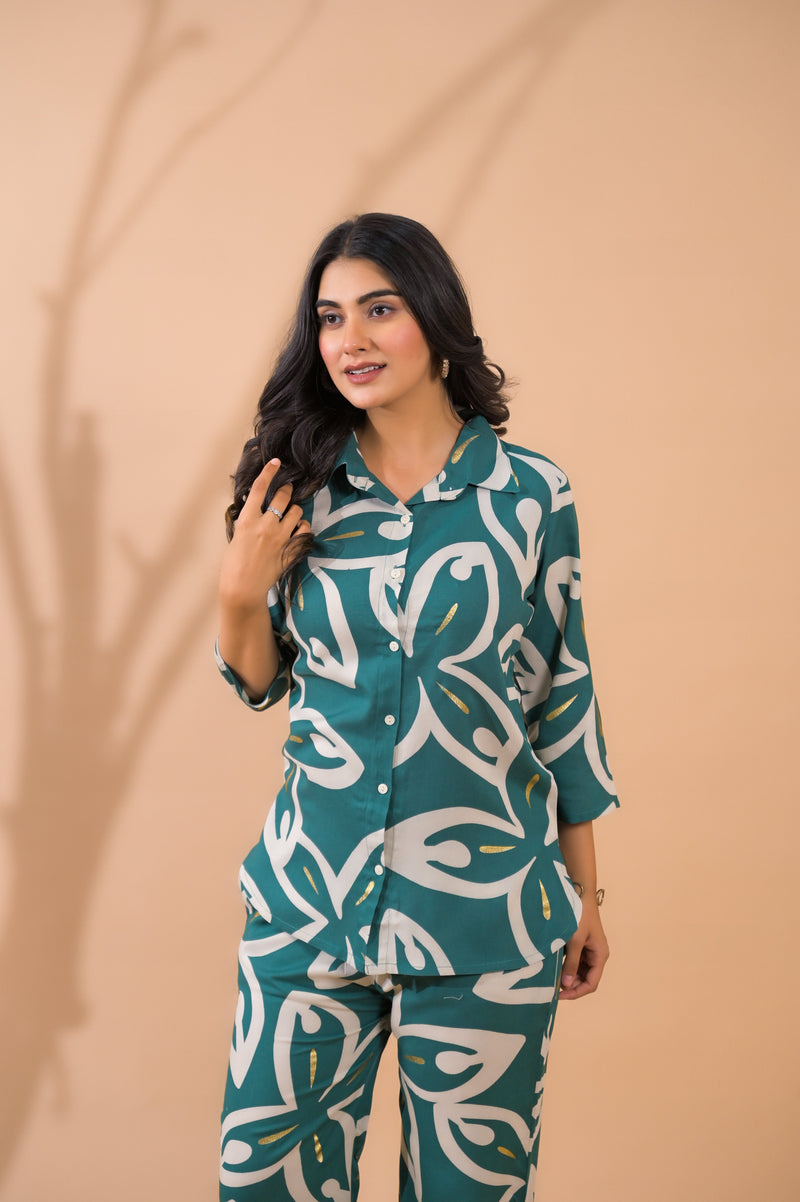 Teal Blue Co-Ord Set with Palazzo Pants