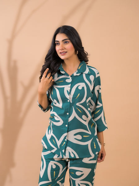 Teal Blue Co-Ord Set with Palazzo Pants