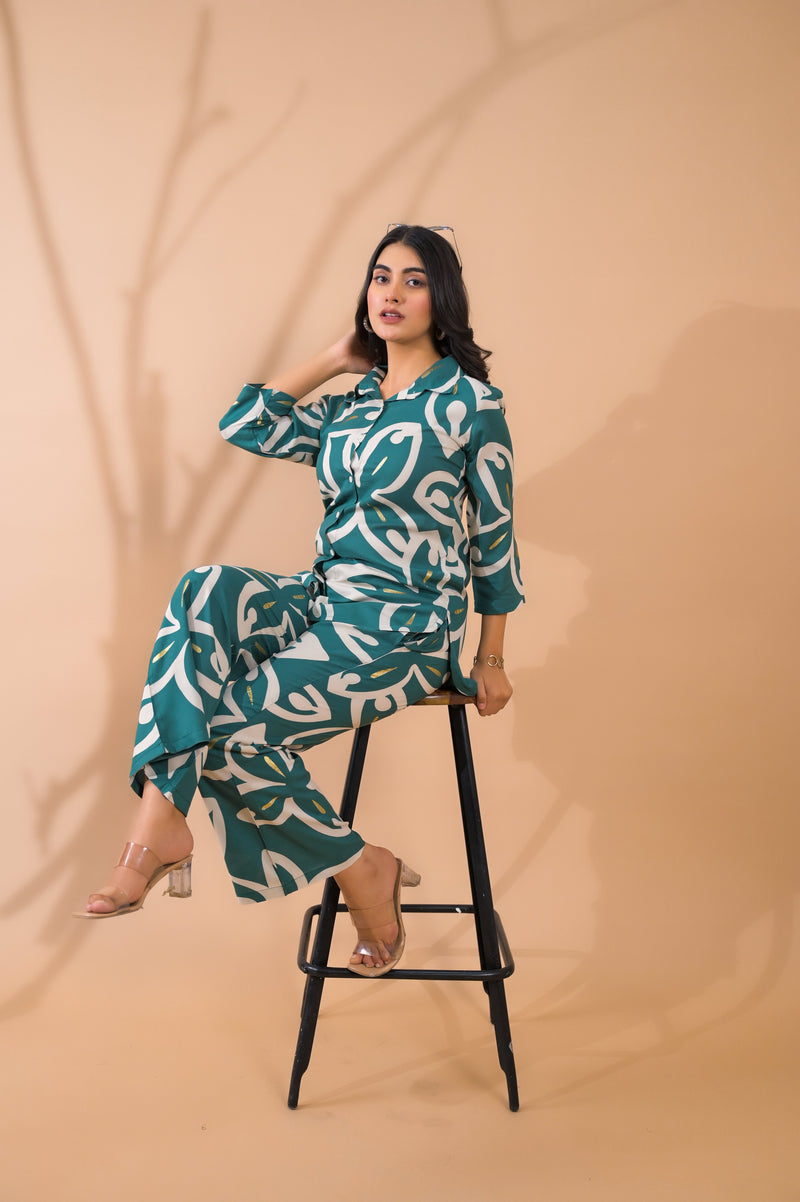 Teal Blue Co-Ord Set with Palazzo Pants