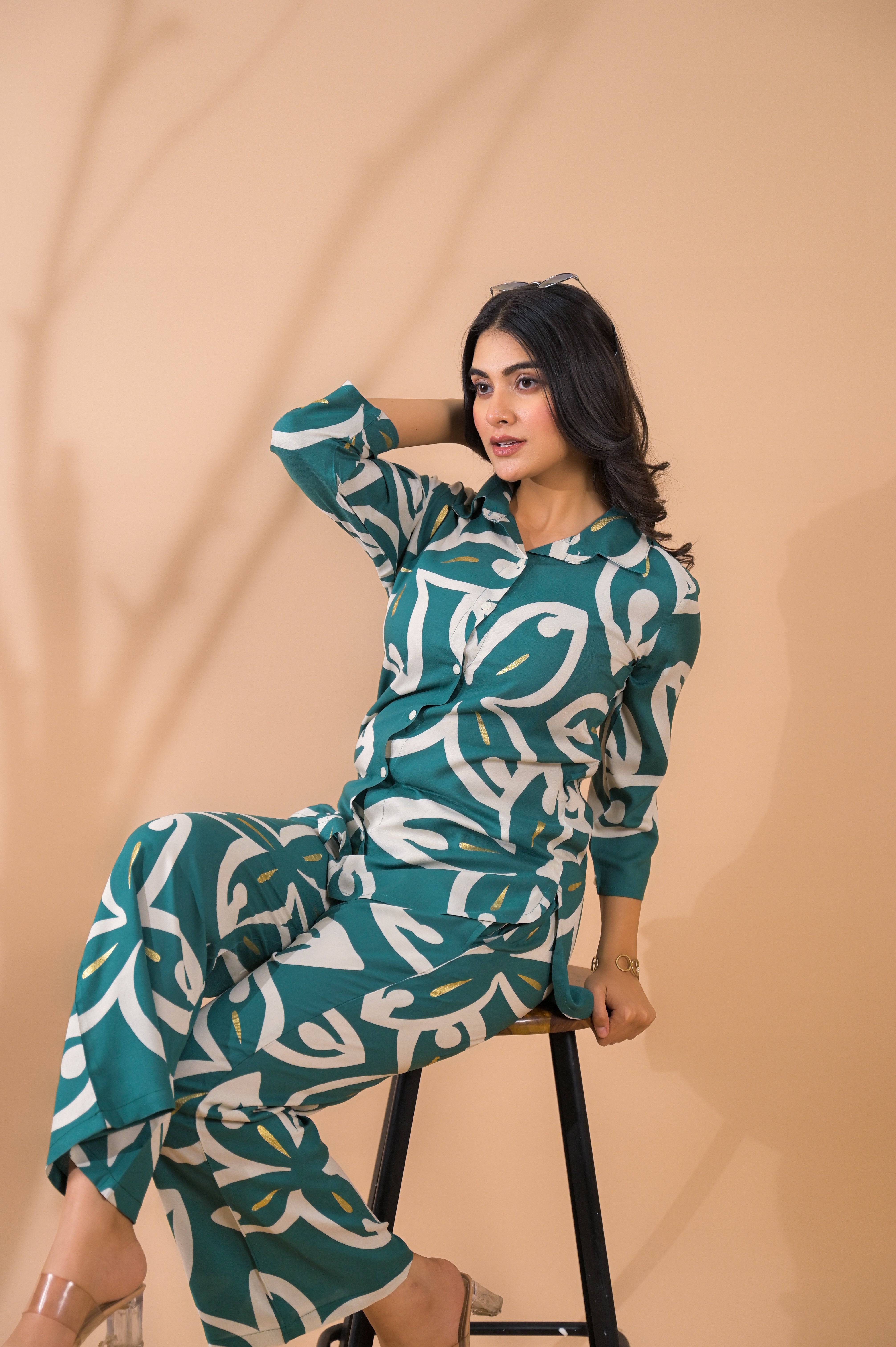 Teal Blue Co-Ord Set with Palazzo Pants