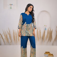 Blue V-Neck Rayon Co-ord Set Picture