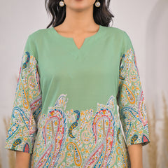 Stylish printed rayon co ord set light green
