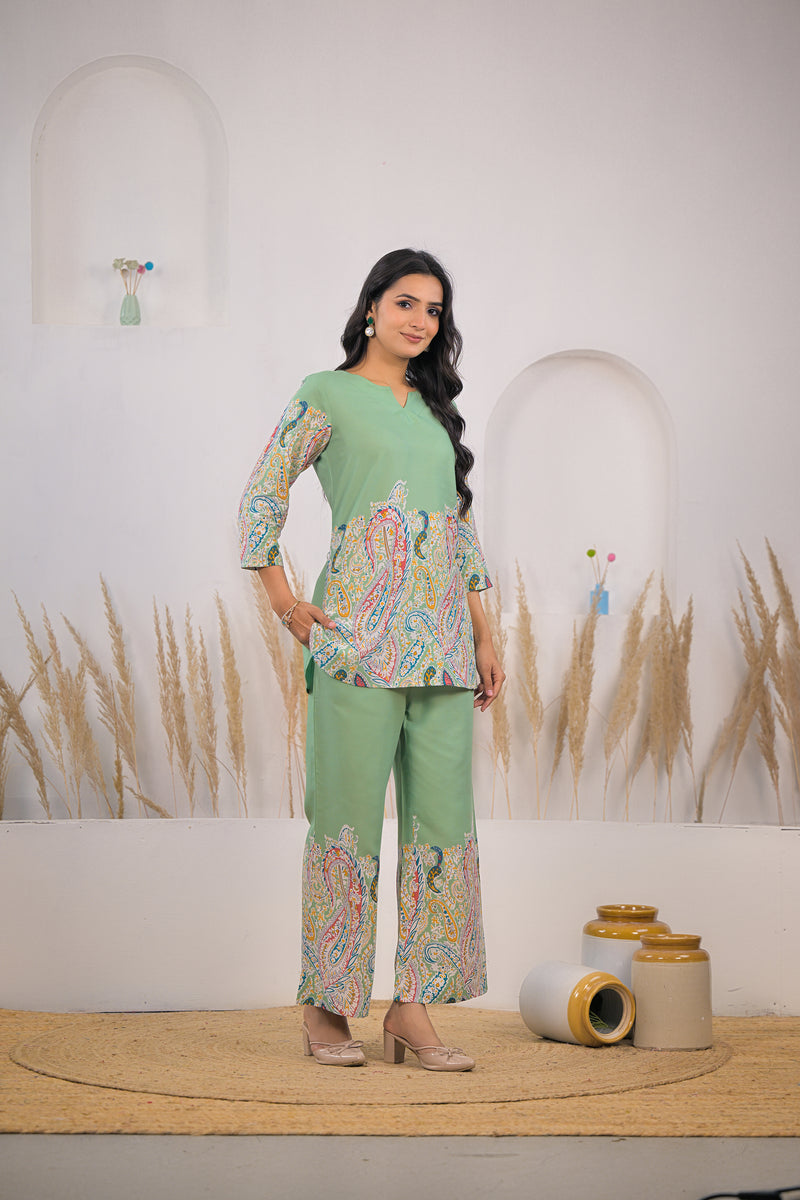 Ethnic printed kurti pant co ord set lady
