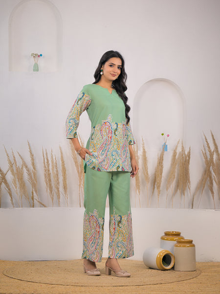 Ethnic printed kurti pant co ord set lady
