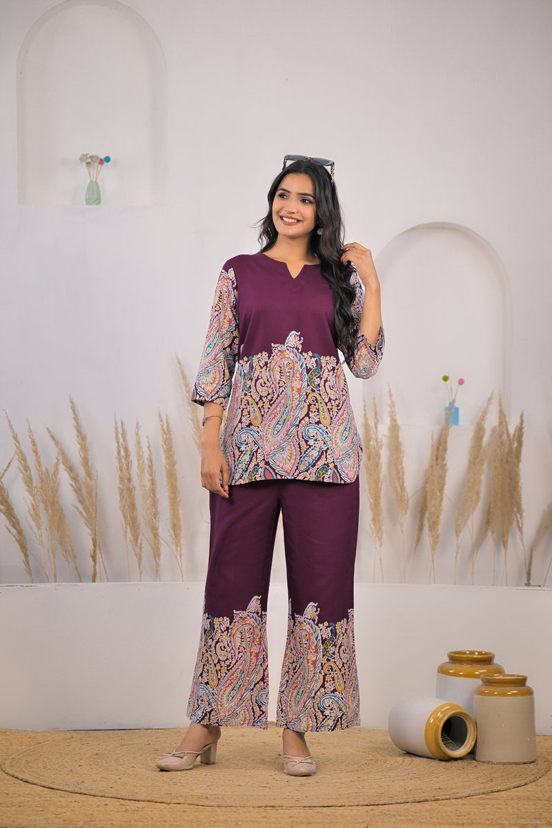 Maroon Printed Rayon Co-ord Set 