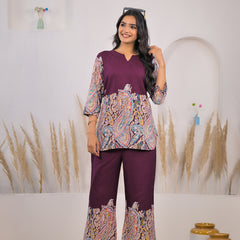 Maroon Printed Rayon Co-ord Set 