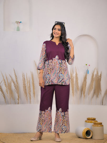 Maroon Printed Rayon Co-ord Set 