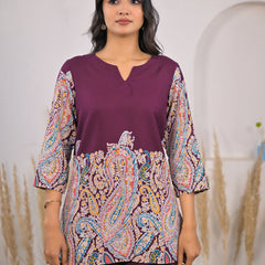 Maroon Printed Rayon Co-ord Set Close view