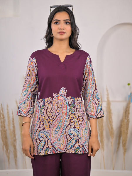 Maroon Printed Rayon Co-ord Set Close view