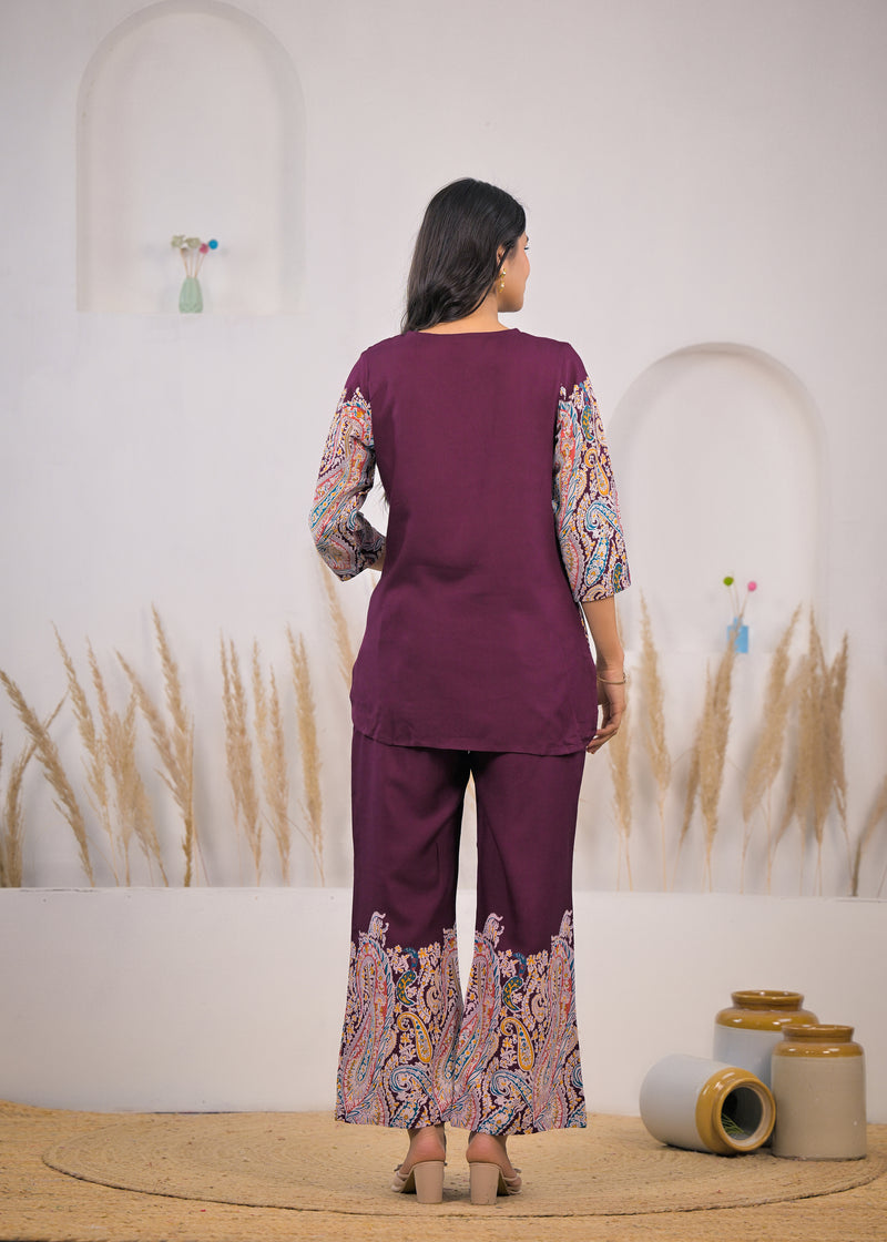 Maroon Printed Rayon Co-ord Set  Back