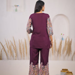 Maroon Printed Rayon Co-ord Set  Back
