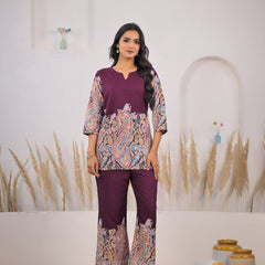 Maroon Printed Rayon Co-ord Set Front