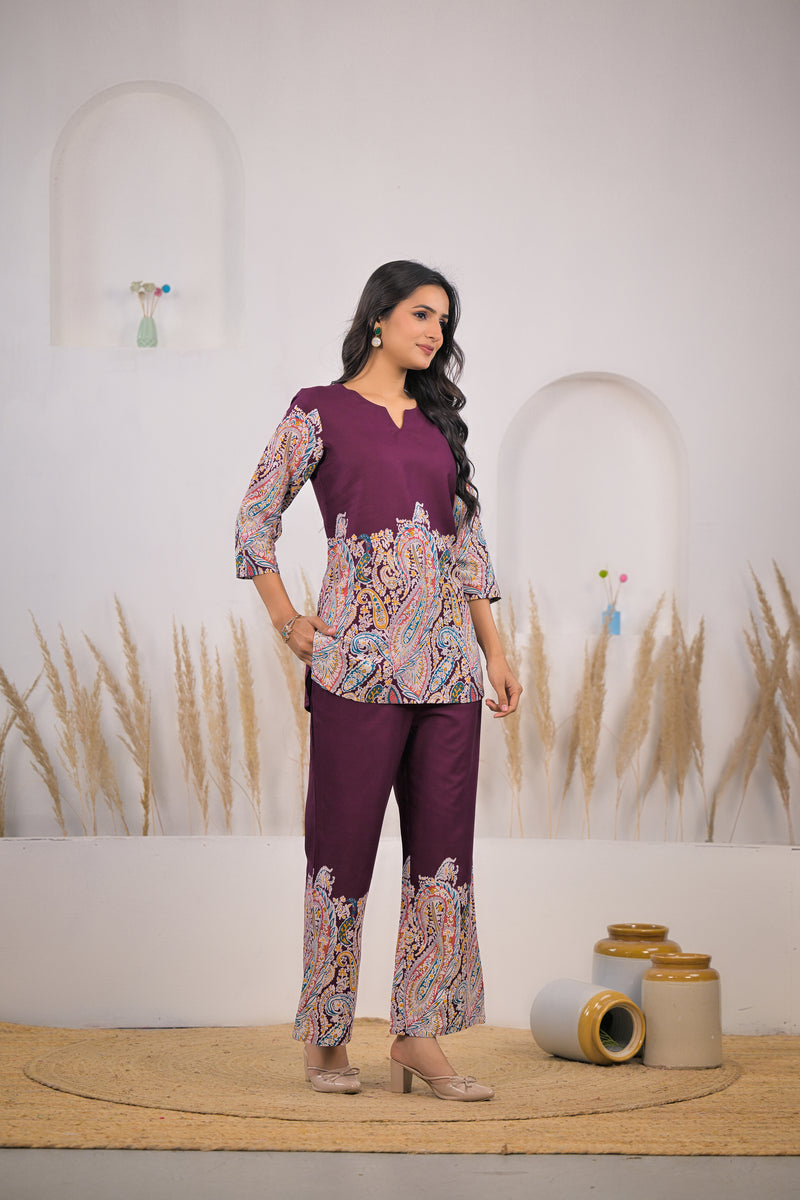 Maroon Printed Rayon Co-ord Set Side