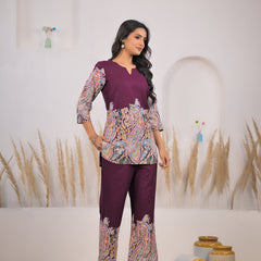Maroon Printed Rayon Co-ord Set Side