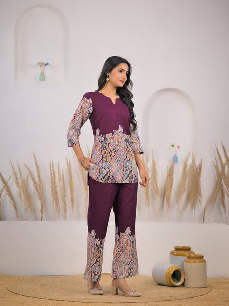Maroon Printed Rayon Co-ord Set Side