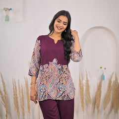 Maroon Printed Rayon Co-ord Set Zoom