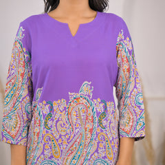 Violet Printed Rayon Kurti & Pant Co-ord Set Close Back