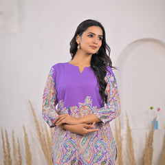 Violet Printed Rayon Kurti & Pant Co-ord Set Zoomed