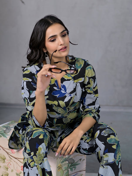 Garden Bloom Black Lounge Wear