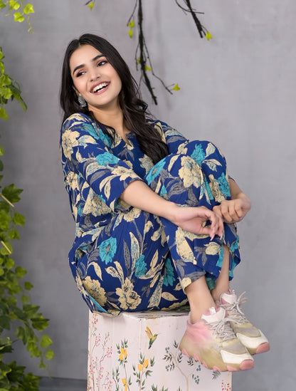 Serene Floral Blue Lounge Wear