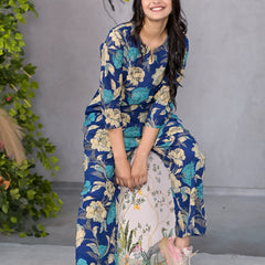 Serene Floral Blue Lounge Wear