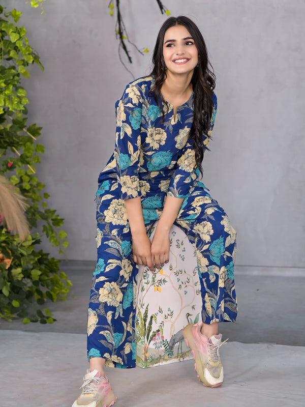 Serene Floral Blue Lounge Wear
